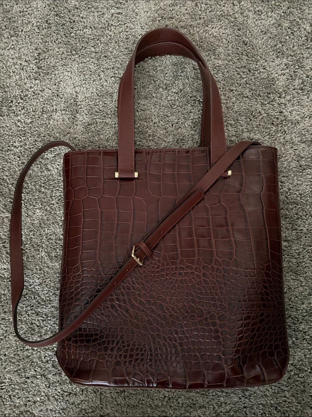 Boden Stamford Burgundy Croc-Embossed Leather Tote Bag Pink Interior
